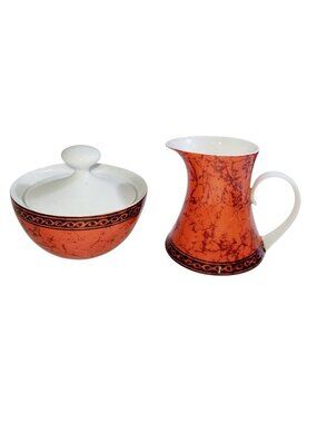 Block Bidasoa Creamer & Sugar Bowl Flamenco Pattern Spain Red Black White